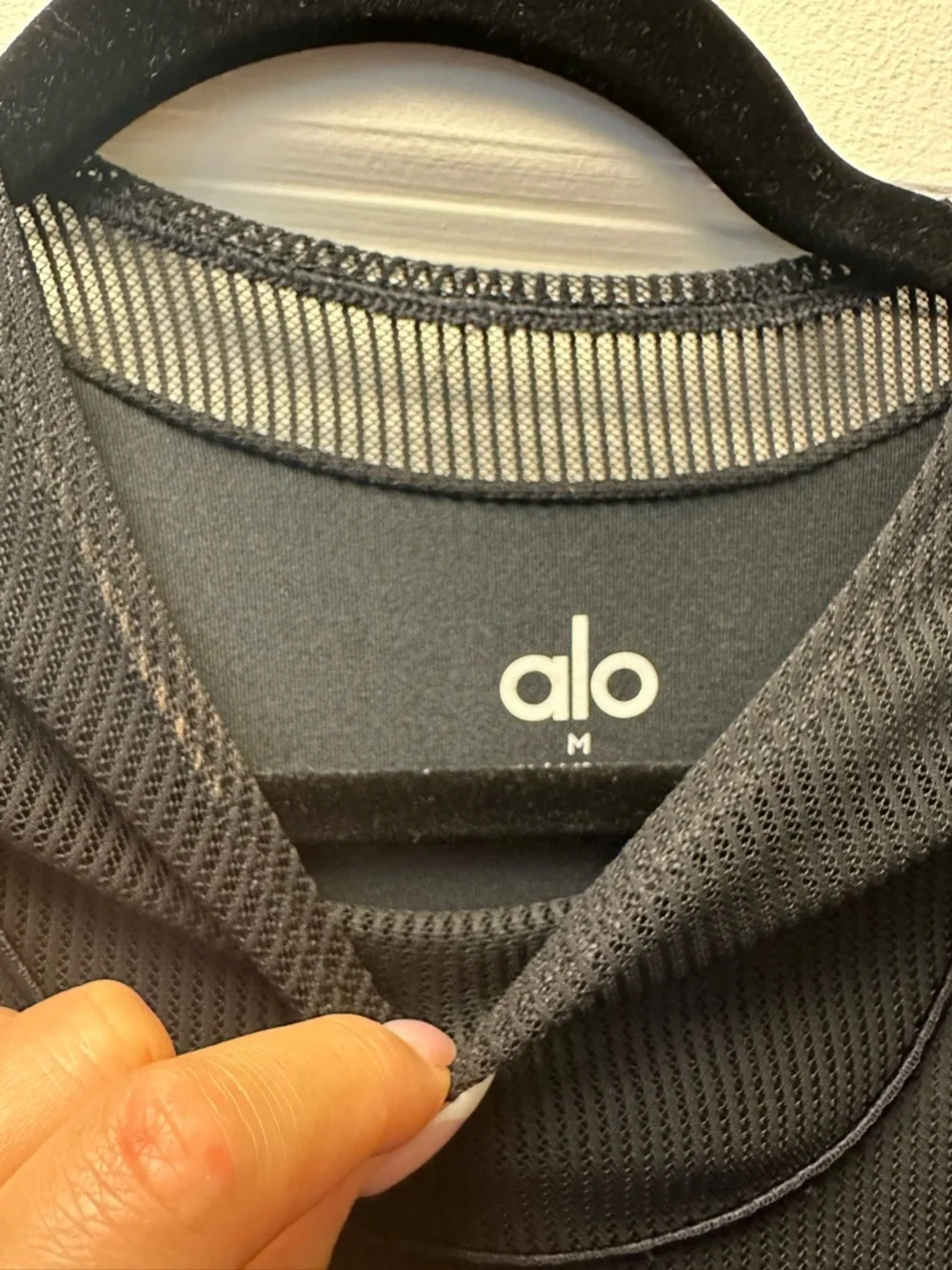 ALO Yoga Black Long-Sleeve Mesh Detail Mini Dress